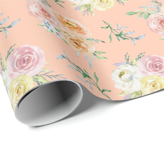 Watercolor Roses on Orange Wrapping Paper (Roll Corner)
