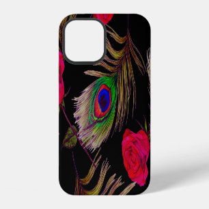 Watercolor roses, peacock feathers, decorative. iPhone 12 case