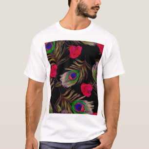 Watercolor roses, peacock feathers, decorative. T-Shirt