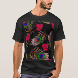 Watercolor roses, peacock feathers, decorative. T-Shirt
