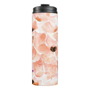 Watercolor Roses, Peony and Leaves Seamless Patter Thermal Tumbler