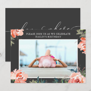 Watercolor Roses Photo Birthday Party Invitation