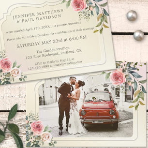 Watercolor Roses Photo Post Wedding Party Invitation