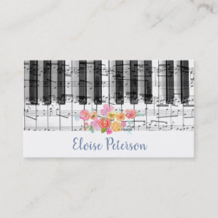 watercolor roses pianist business card