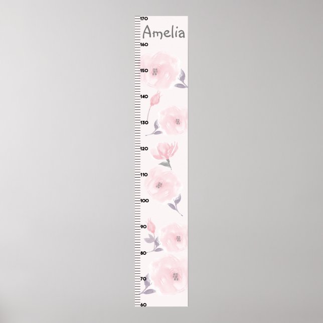 Watercolor Roses Pink Growth Chart Keep at 8x44! (Front)