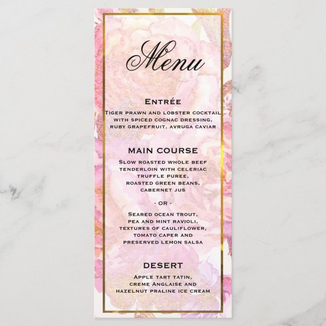 Watercolor Roses Pink Menu (Front)