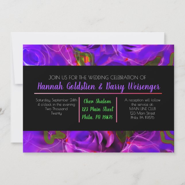 WATERCOLOR ROSES PINK NEON Wedding Invitation (Front)