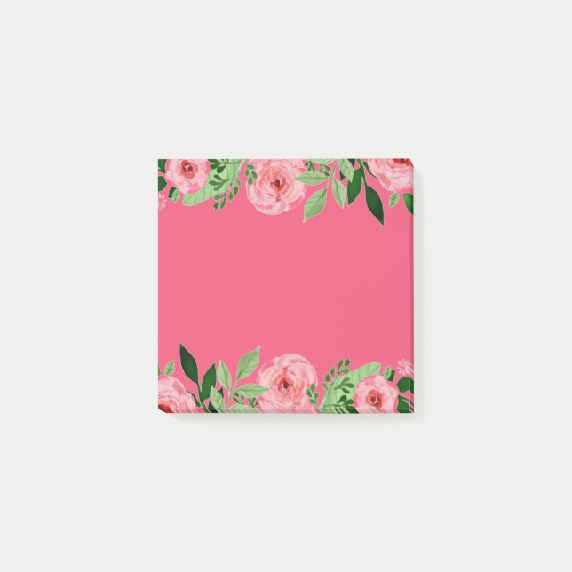Watercolor Roses Pink Post-it Notes (Front)
