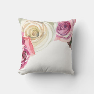 Watercolor Roses Pink & White Floral Glam Cushion