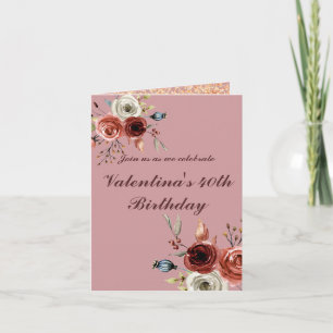 Watercolor Roses Pinkish Floral 40th Birthday Invitation