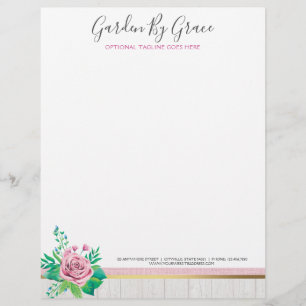 Watercolor Roses & Rustic Wood Shabby Chic Cottage Custom Letterhead