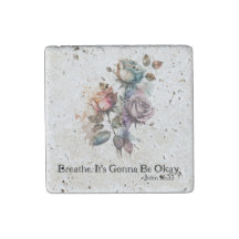 Watercolor Roses Scripture Grey Travertine