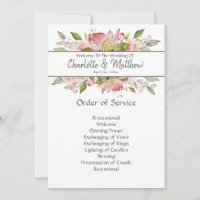 Watercolor Roses Soft Pink Ceremony Service Card