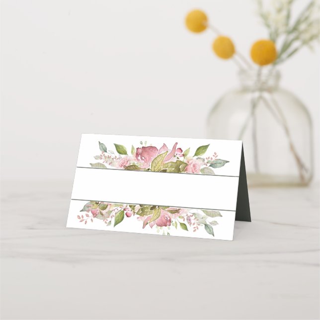 Watercolor Roses Soft Pink Wedding Seating Card (Front)