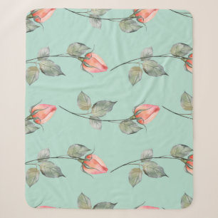 Watercolor Roses: Spring Floral Seamless Sherpa Blanket