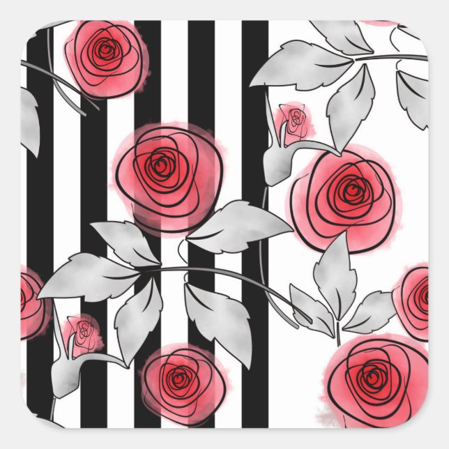Watercolor roses square sticker (Front)
