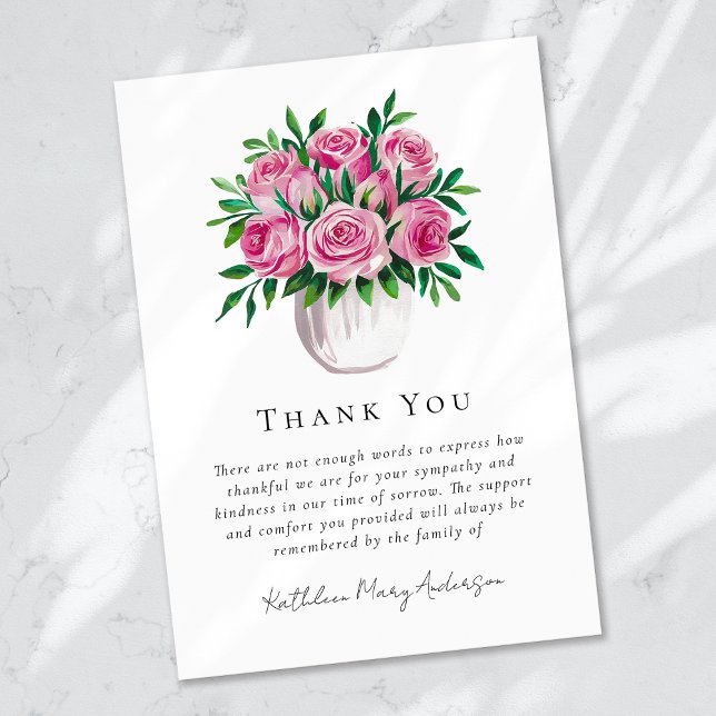 Watercolor Roses Sympathy Funeral  Thank You Card (Creator Uploaded)