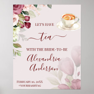 Watercolor Roses Tea Bridal Shower Welcome Sign