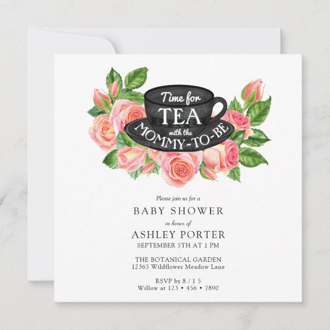 Watercolor Roses | Tea Party Baby Shower Invitation (Front)