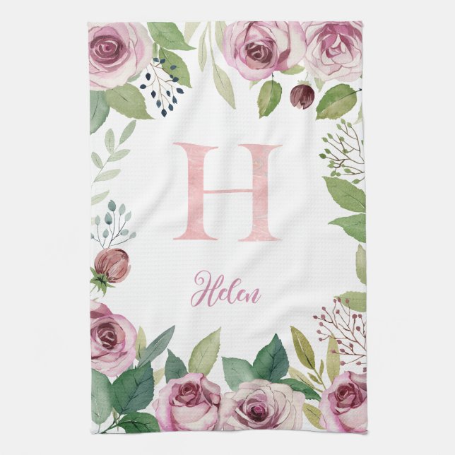 Watercolor roses  tea towel (Vertical)