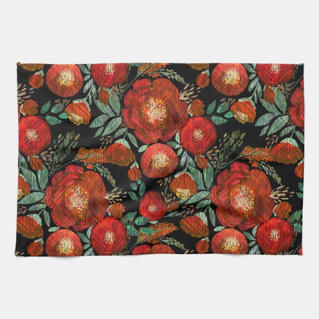 Watercolor, roses. tea towel (Horizontal)