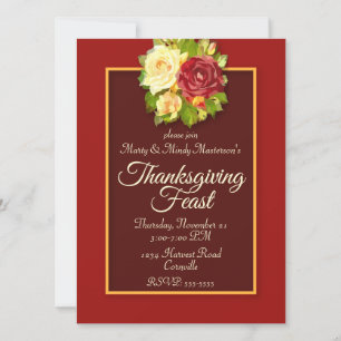 Watercolor Roses Thanksgiving Dinner Party Invitation
