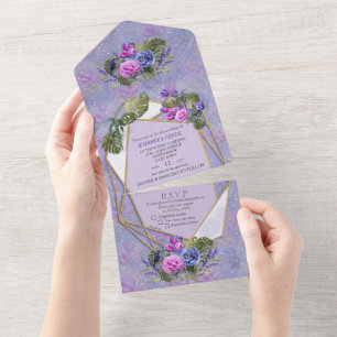 Watercolor Roses & Tulips with Gold  All In One Invitation