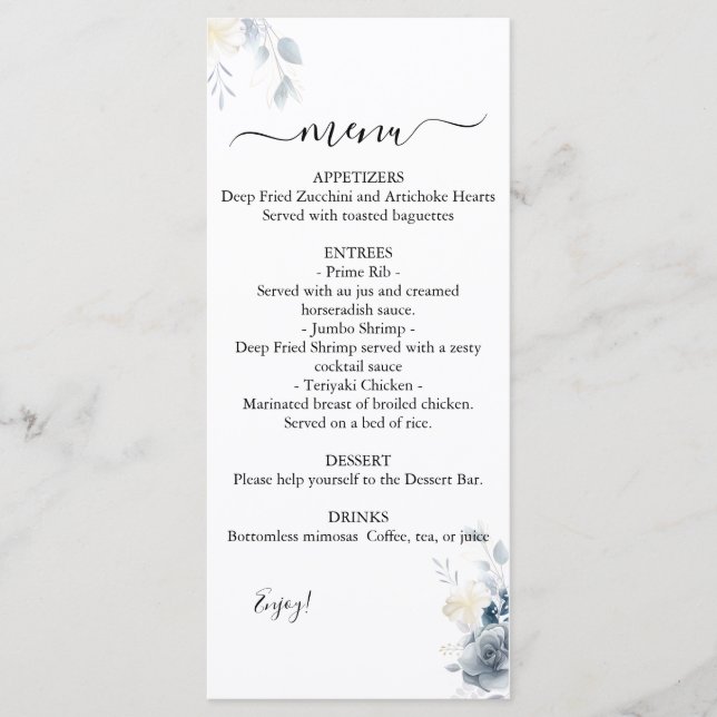 Watercolor Roses Wedding Menu (Front)