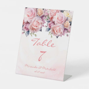 Watercolor Roses Wedding Table Number Sign