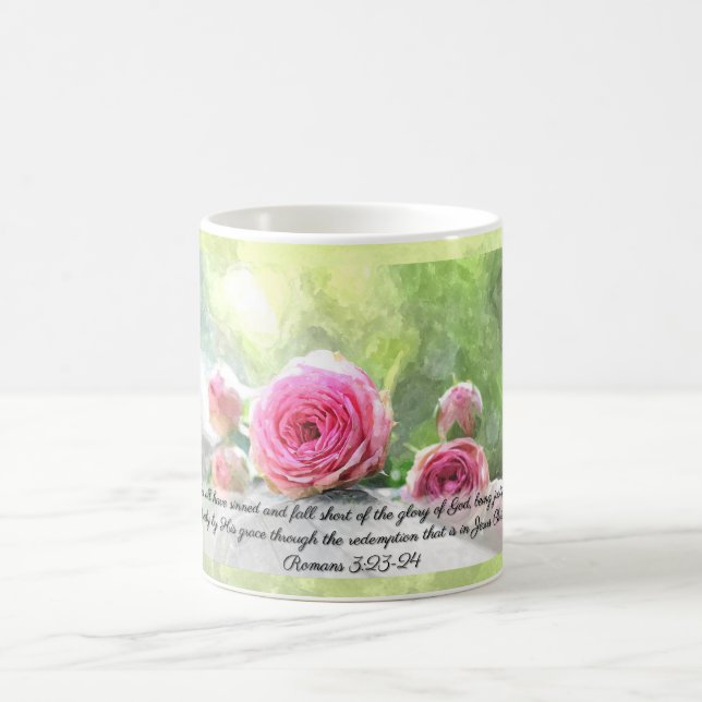 Watercolor Roses with Romans 3:23 & 24 Mug (Center)