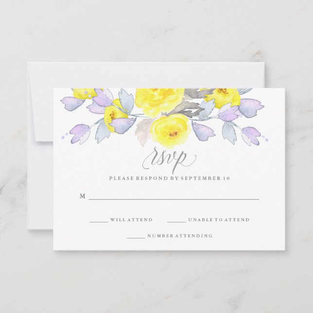 Watercolor Roses | Yellow Purple and Grey | RSVP (Front)
