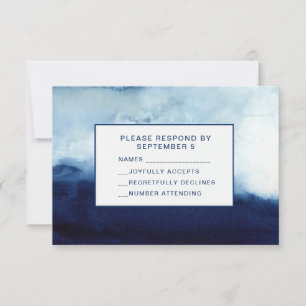 Watercolor RSVP Card Wedding Dark Blue Abstract