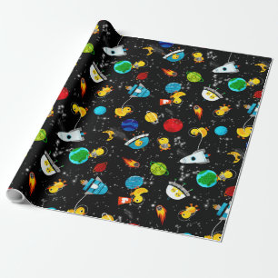 Watercolor Rubber Duck Astronauts Kids Outer Space Wrapping Paper