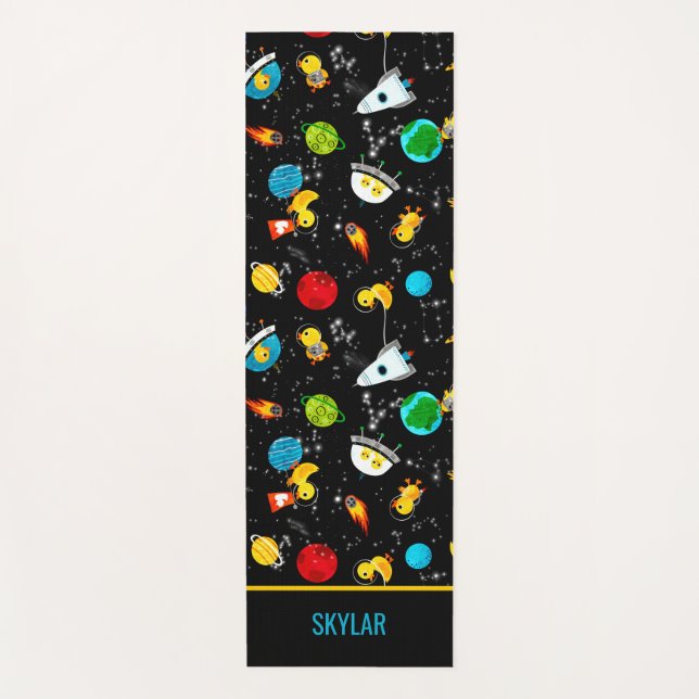 Watercolor Rubber Duck Astronauts Personalised Yoga Mat (Front)