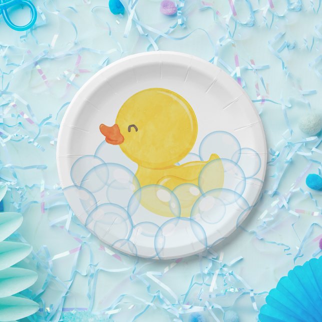 Watercolor Rubber Duck Party  Paper Plate (Watercolor Rubber Duck Paper Plates on White for Birthday or Baby Shower)