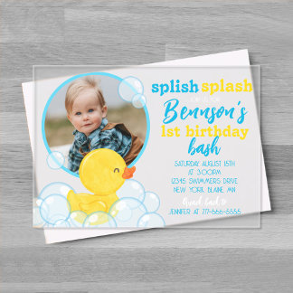 Watercolor Rubber Duck Photo Birthday Acrylic Invitations