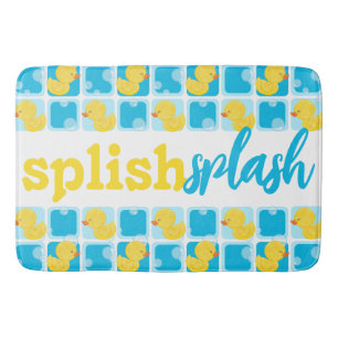 Watercolor Rubber Duck Splish Splash Chequered Bath Mat