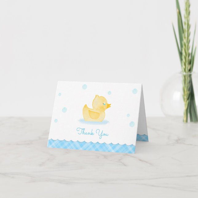 Watercolor Rubber Ducky Baby Shower Thank You Note Card (Front)