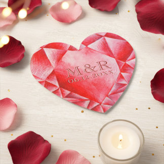 Watercolor Ruby Heart 40th Wedding Anniversary Paper Coaster