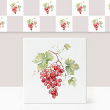 Watercolor Ruby Red Champagne Grape Vine Leaves