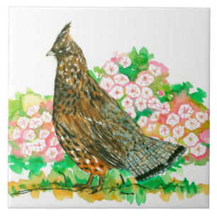 Watercolor Ruffed Grouse Gamebird Mountain Laurel Ceramic Tile