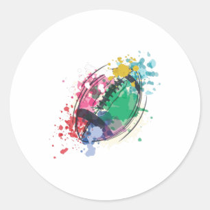Watercolor rugby ball classic round sticker