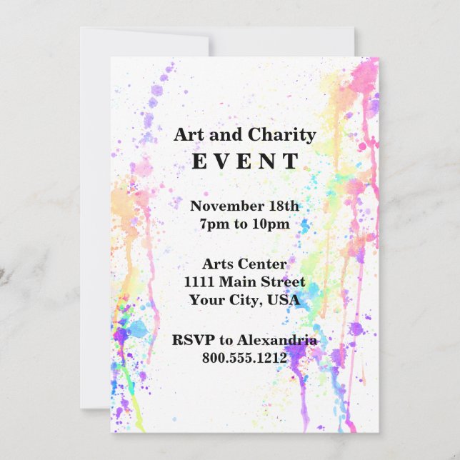 Watercolor Run Artistic Custom Event Invitation (Front)