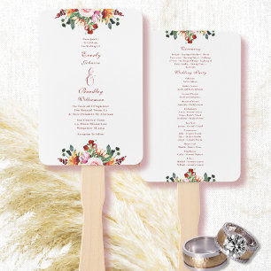 Watercolor Rust Yellow Green Autumn Floral Wedding Hand Fan