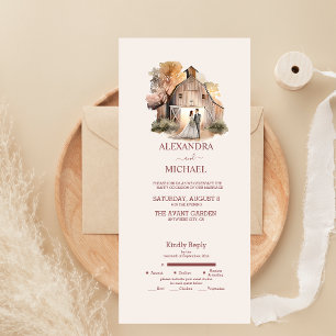 Watercolor Rustic Barn Wedding All In One Invitation