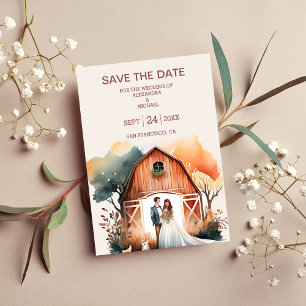 Watercolor Rustic Barn Wedding Save The Date