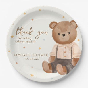 Watercolor Rustic Bear Baby Shower Paper Plate
