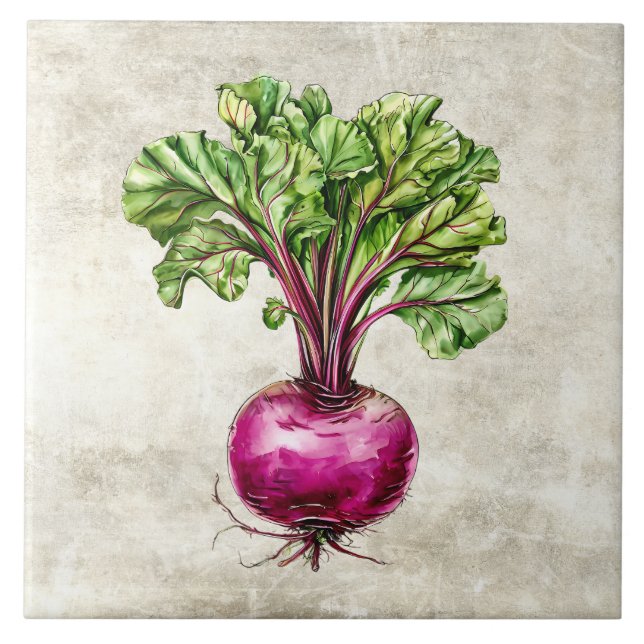 Watercolor Rustic Beets Faux Texture  Ceramic Tile (Front)