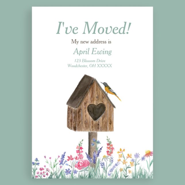 Watercolor Rustic Birdhouse Moving Announcement (Creator Uploaded)