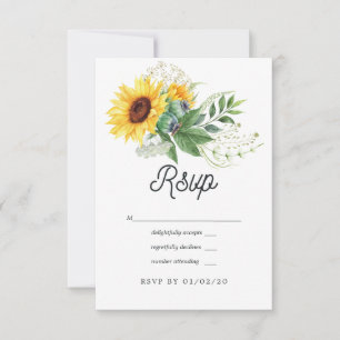Watercolor Rustic Bohemian Sunflower Wedding RSVP Card